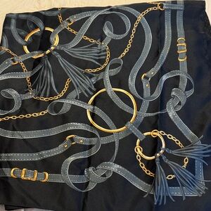 Elegant Black and Gold Scarf with Chain Design